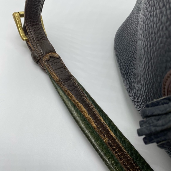 Dooney & Bourke navy w green & brown trim VTG TETON shoulder bag#597 - Picture 7 of 12